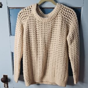 FLANNEL Women’s Open Stitch Crewneck Cream Sweater Small